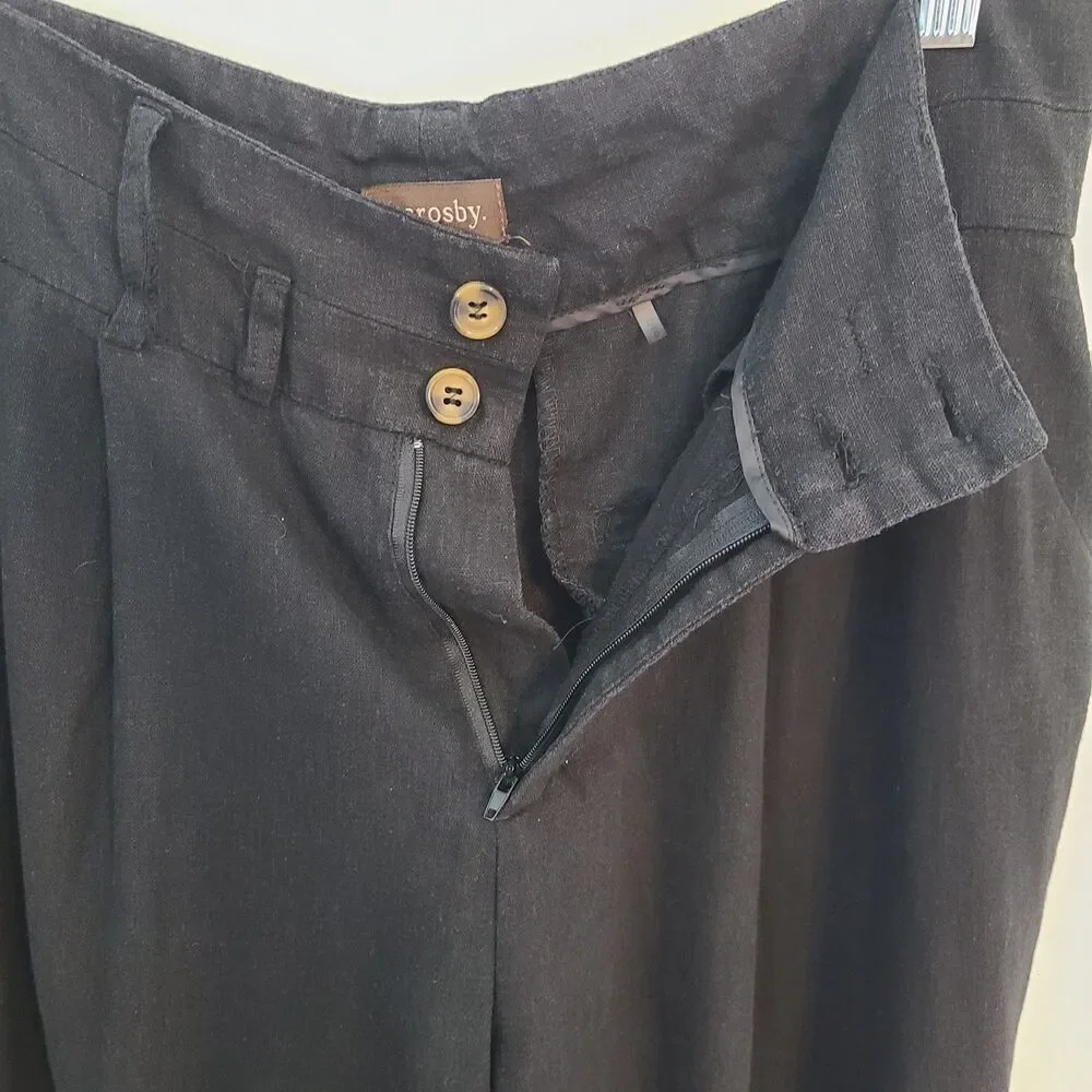 Crosby Black Wide Leg Pleated Pants 8 Linen Viscose Flowy Minimalist Cool Girl